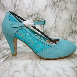 Beston Size 7 Mint Green T-Strap Round Toe Heels